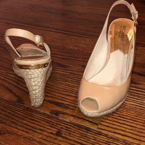 Michael Kors Nude Patent Leather Open-toe Wedges